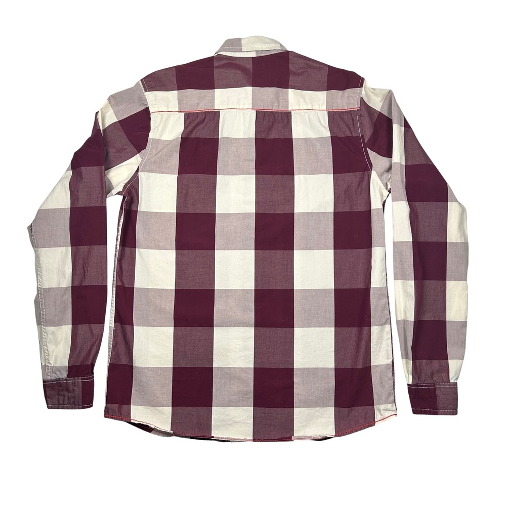 Fredd Marshall Mens Burgundy White Buffalo Check Long Sl Button Up Shirt Size L - Picture 2 of 6